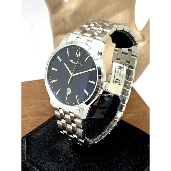 Bulova Men's Watch 96B338 Quartz Blue Dial Date Silver Stainless Steel 40mm - Picture 2 of 13